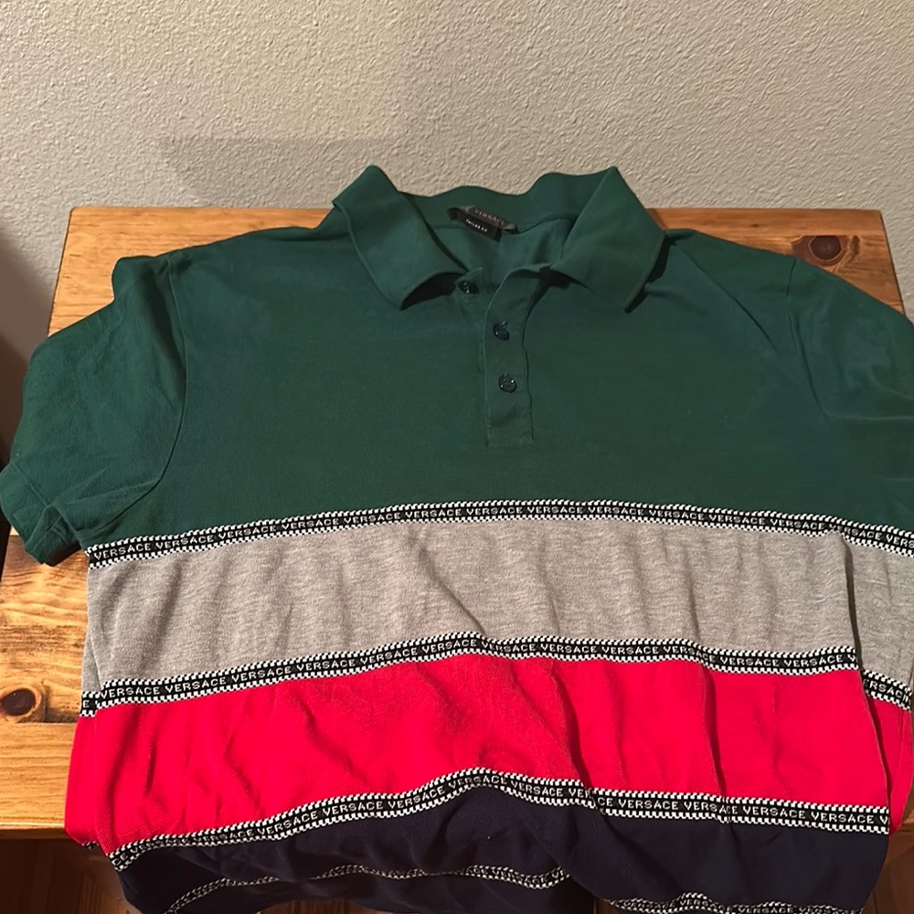 Versace Green Striped Polo Shirt